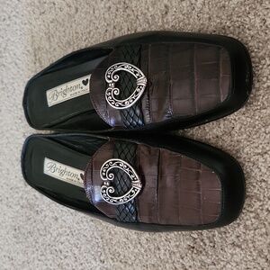 Brighton Jasper Black Leather Brown Croc Mules Shoes Women’s Sz 7M